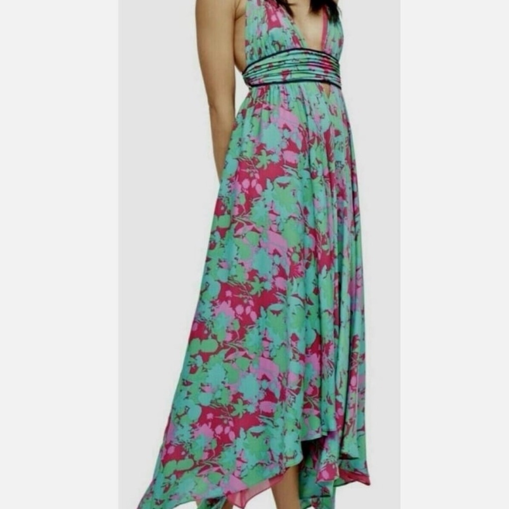 NWT FREE PEOPLE Summer Nights Floral Pink Fuchsia Teal Maxi Dress